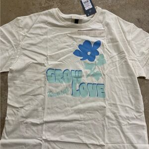Universal Thread White Tee with Blue & Aqua Floral 'Grow Love' Graphic